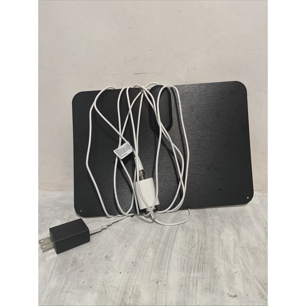 HDTV Digital TV Antenna with Inline Amplifier Black White Flat Panel